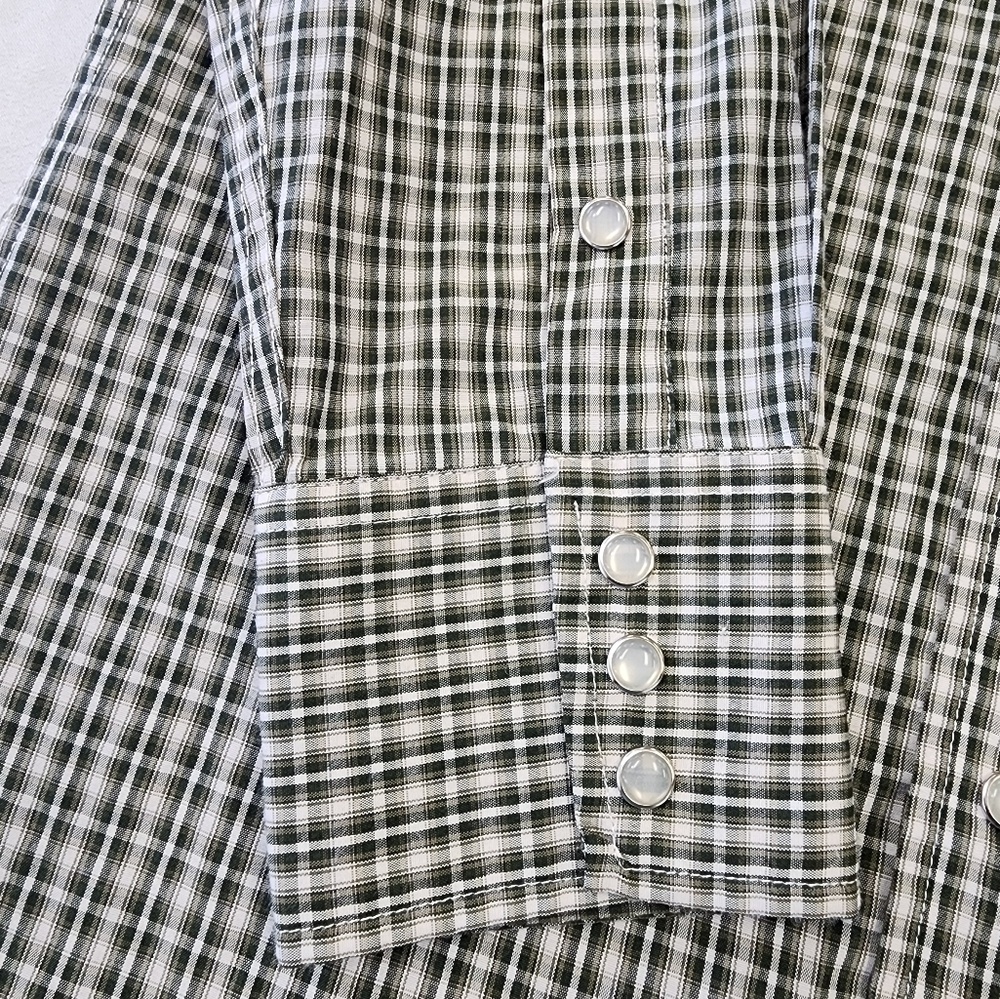 PANHANDLE SLIM Men's Green Western Yoke Pearl Snap Plaid Shirt, sz SM / 14.5 - Picture 10 of 12
